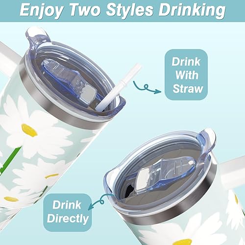 Miniatura 8 de Vaso de 40 onzas con asa y pajita, taza de acero inoxidable de camuflaje extra grande con aislamiento al vacío de doble pared, taza de viaje,