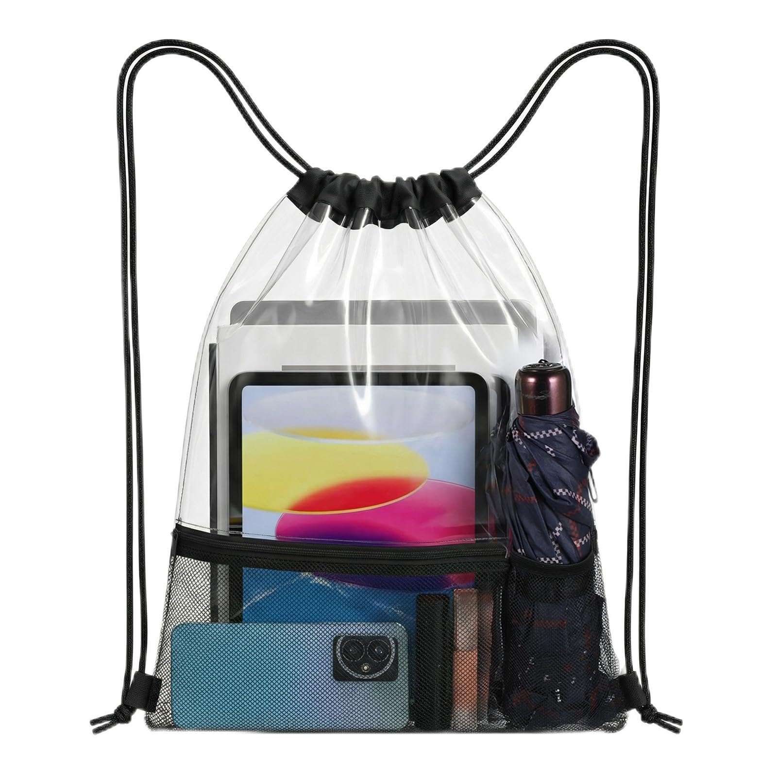 Sorcristy 2 Pcs Clear Stadium Bag Clear Bag Drawstring Backpack Bags Transparent for Events Pvc See Through Men And Women for Baseball Beach Makeup(16.54×13.39 Inches)