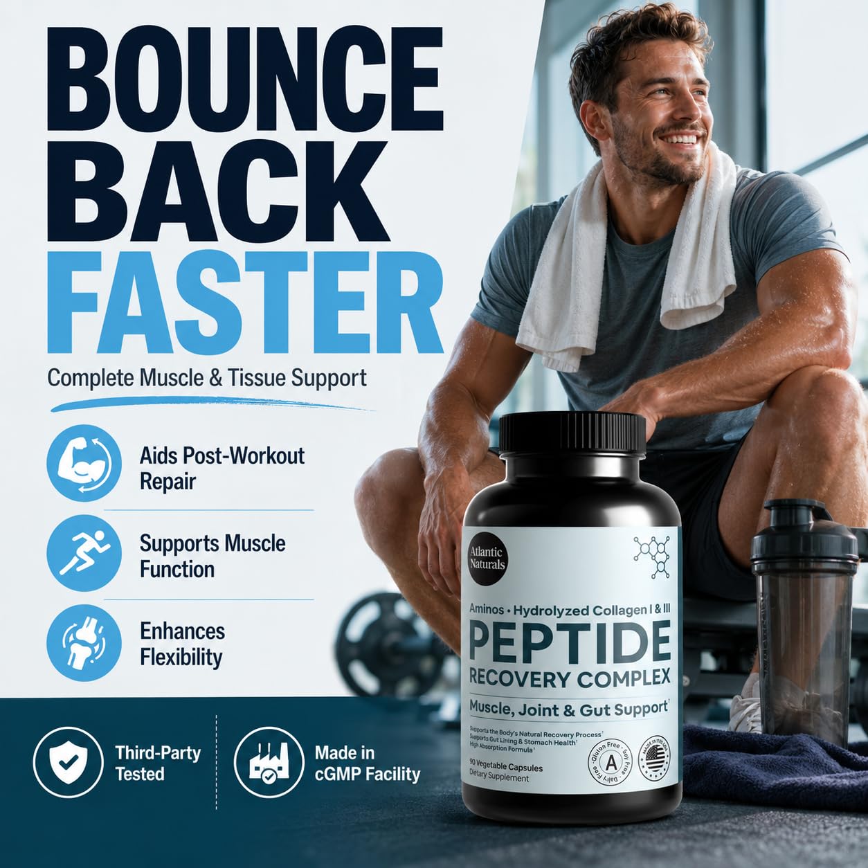 Peptide Recovery Complex – Advanced 157 Recovery Blend with Hydrolyzed Collagen Peptides & Amino Acids | Muscle, Joint & Tissue Support for Men & Women | Post-Workout Flexibility | 90 Capsules — Amazon image 2