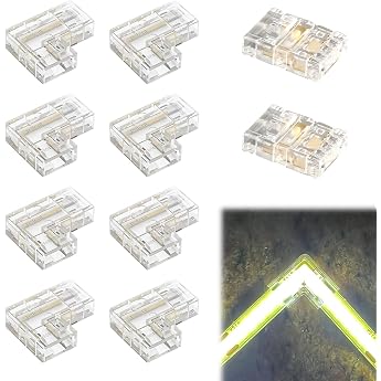 LED Connectors 2-Pin 10 mm 8 L Shape Corner Connector and 2 Corner Connectors Pack of 10 LED Strip Connector Solderless LED Strip Connector for COB LED 230 V Transparent Direct Connection [Energy Class A]