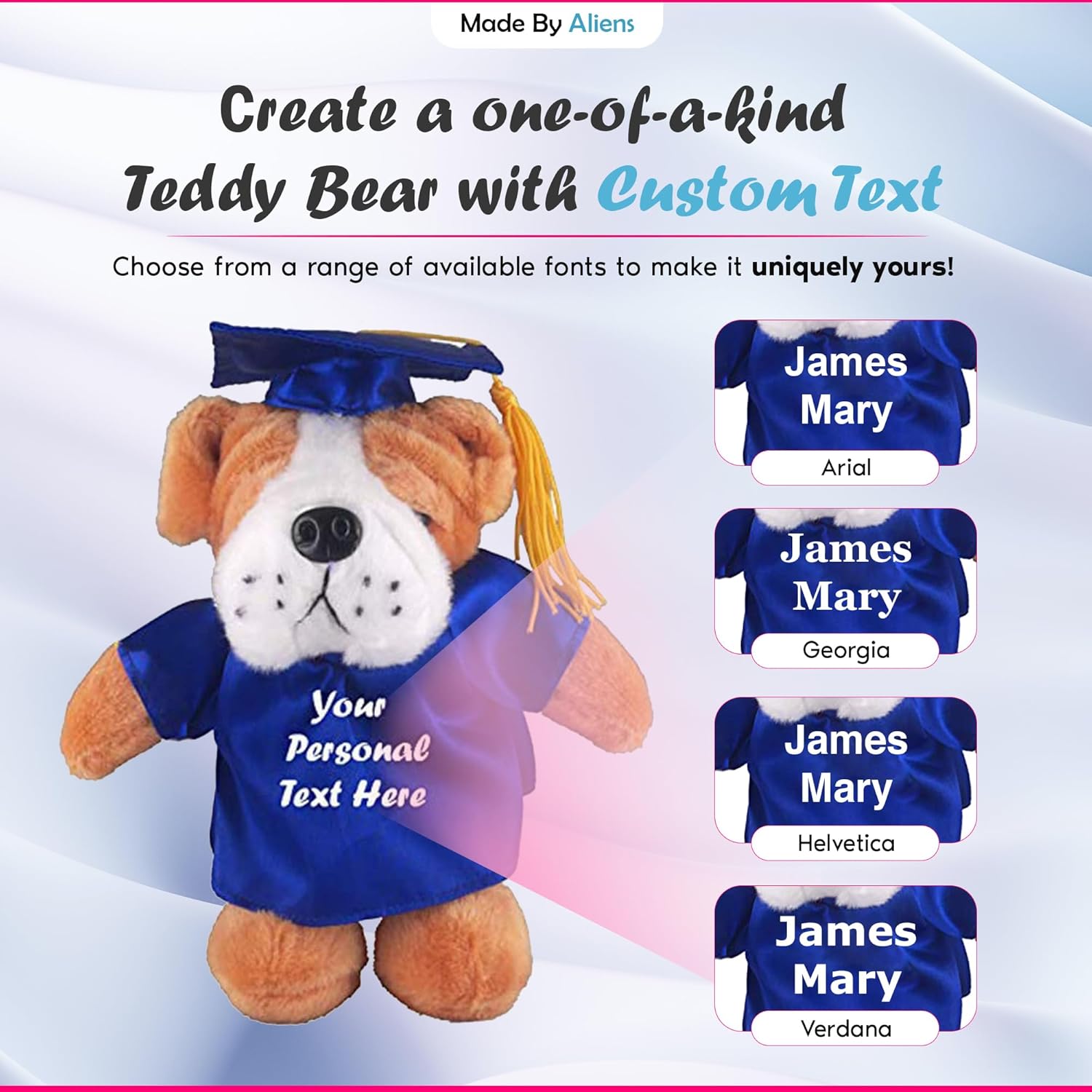Plush Stuffed Animal Toys 12 Inches Present Gifts for Graduation Day, Personalized Text, Name or Your School Logo on Gown, Best for Any Grad School Kids (Graduation Bulldog Blue Gown)