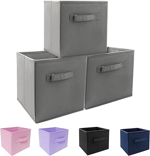 EBIGIC Contenedores de almacenamiento plegables, organizador de almacenamiento de cubos (paquete de 3) 10.5 x 10.5 x 11 pulgadas, para el hogar y la