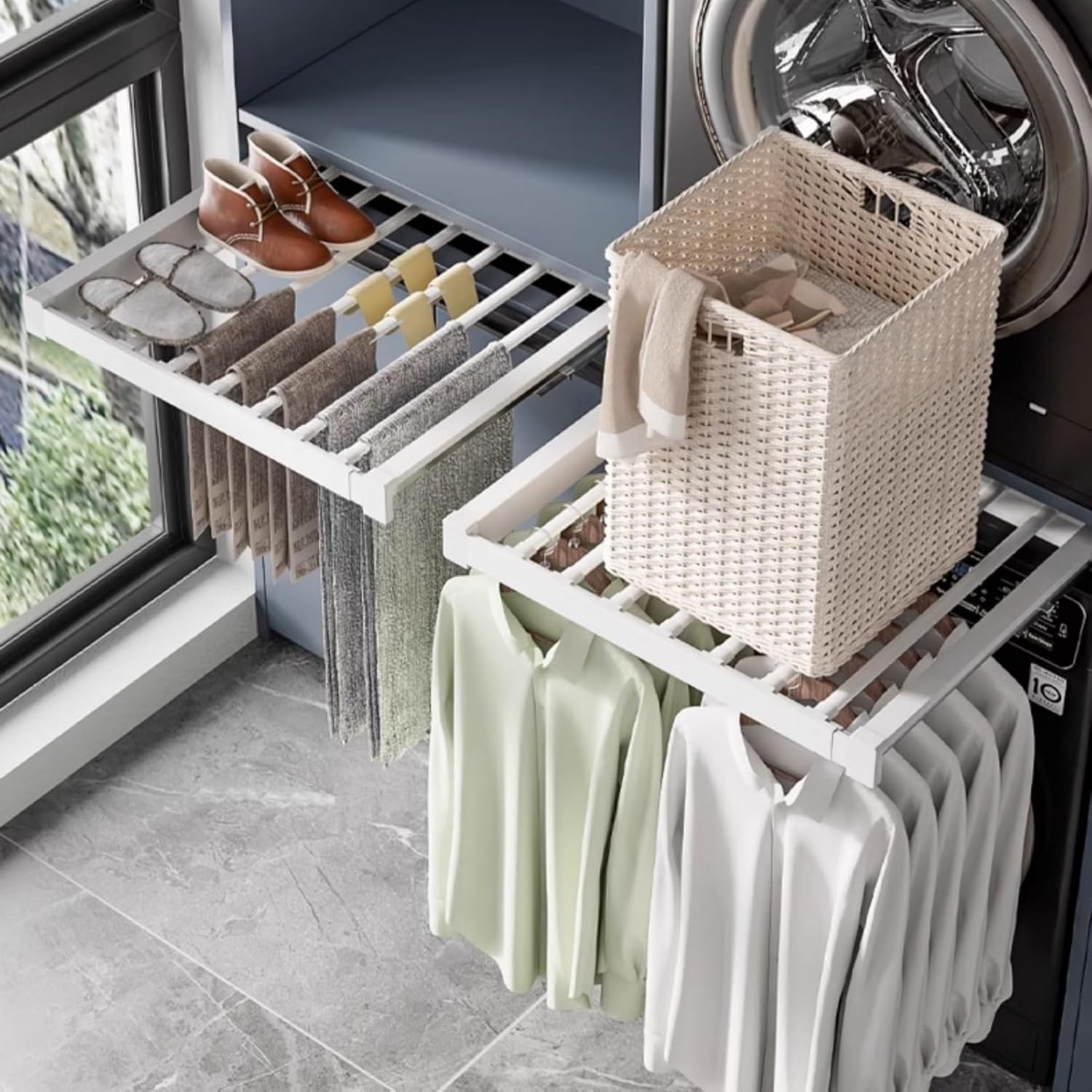 Clothes Rail Pull Out Clothes Rail Drying Rack, Aluminum Alloy Pull-Out Pants for Washing Machine Multicolor Multiple Sizes(Black,660-850mm)