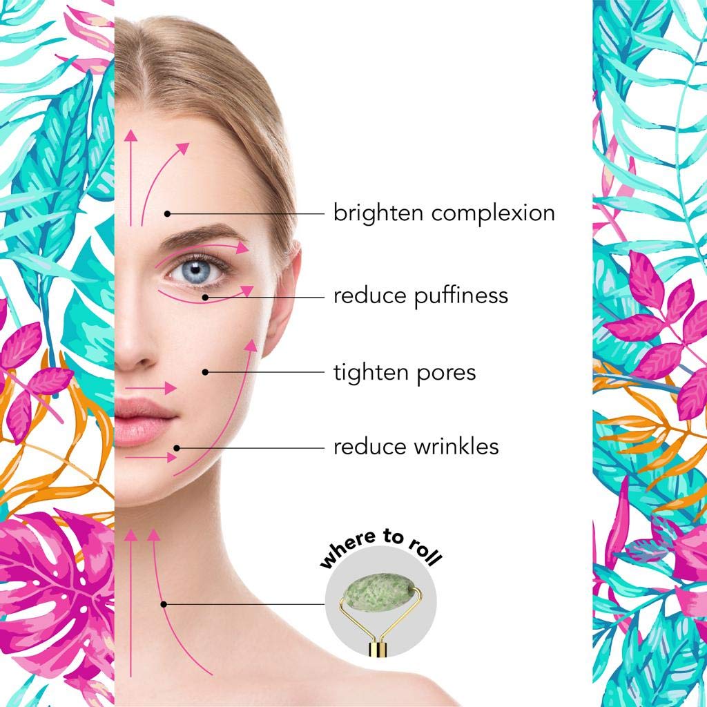 Jade Face Roller with Eye roller for puffy eyes and Gua Sha Facial Tool plus Vitamin C Serum with Hyaluronic Acid for Acne Treatment and Dark Spots