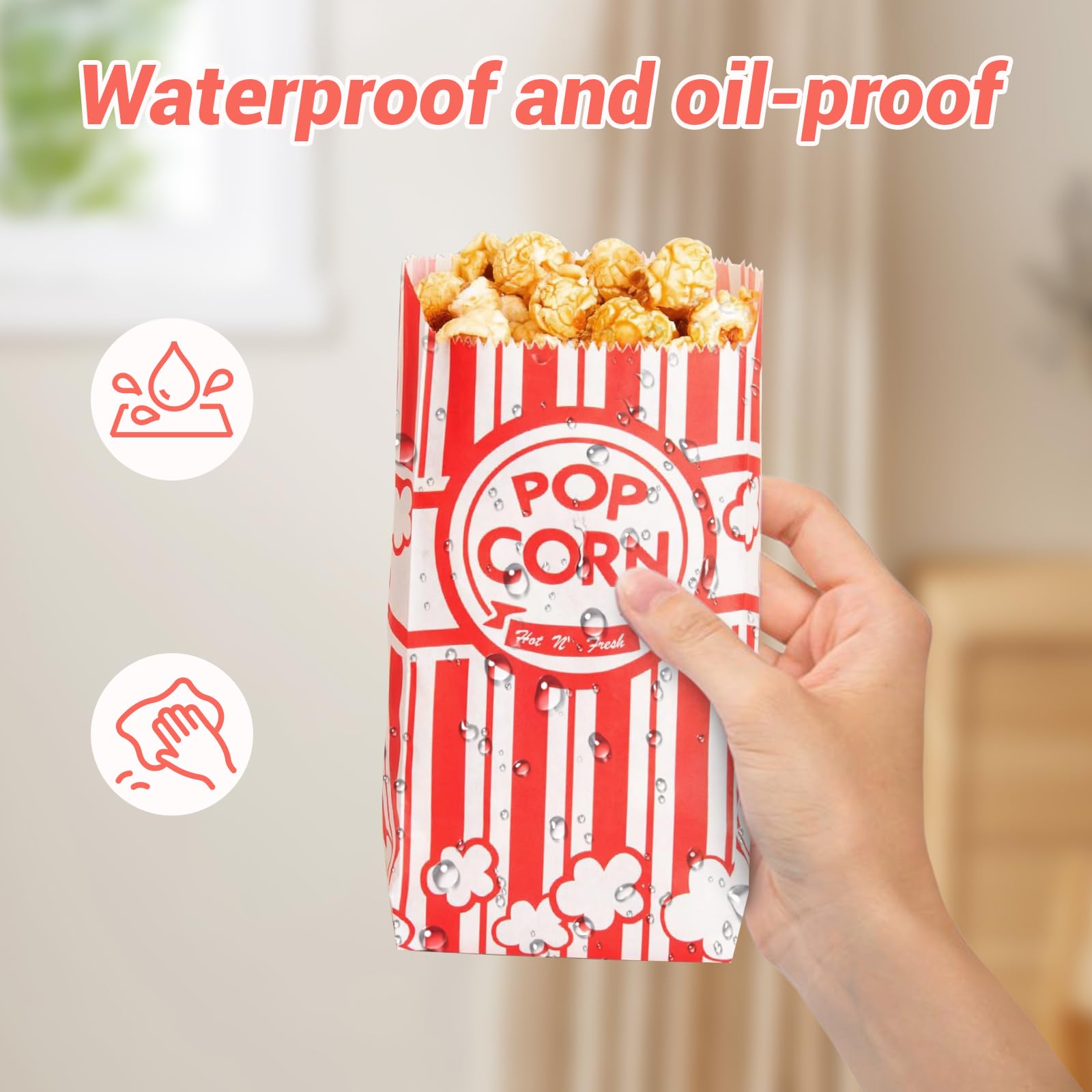 100 Sacchetti Per Popcorn In Carta Oleata, 21x9x6 Cm, A Strisce Rosse E Bianche, Perfetti Per Feste Di Compleanno, Cinema, Matrimoni E Carnevale - 3