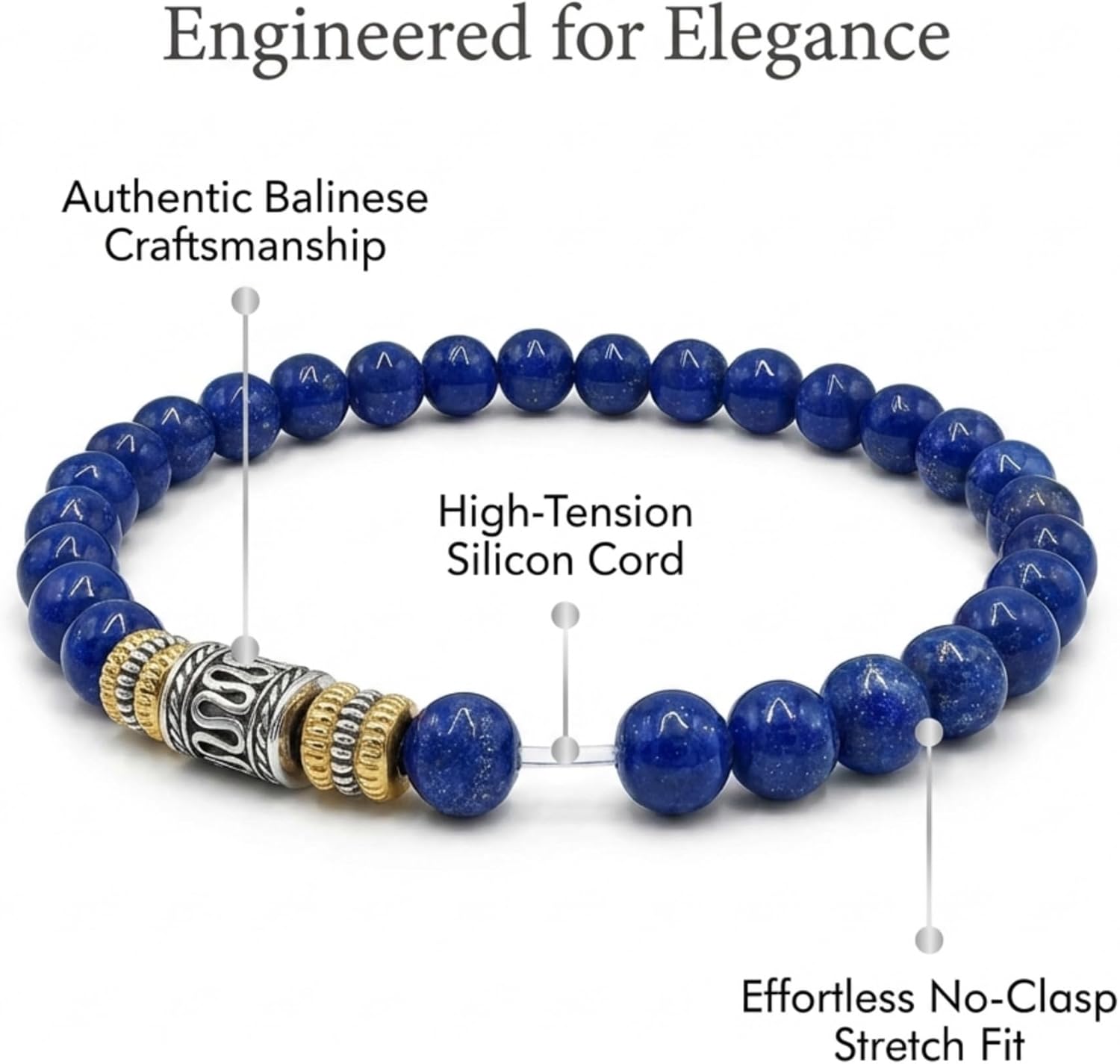 Kartini Studio Lapis Lazuli Bracelet, Lapis Lazuli and Sterling Silver Bracelet, Quality Bead Jewelry for Men