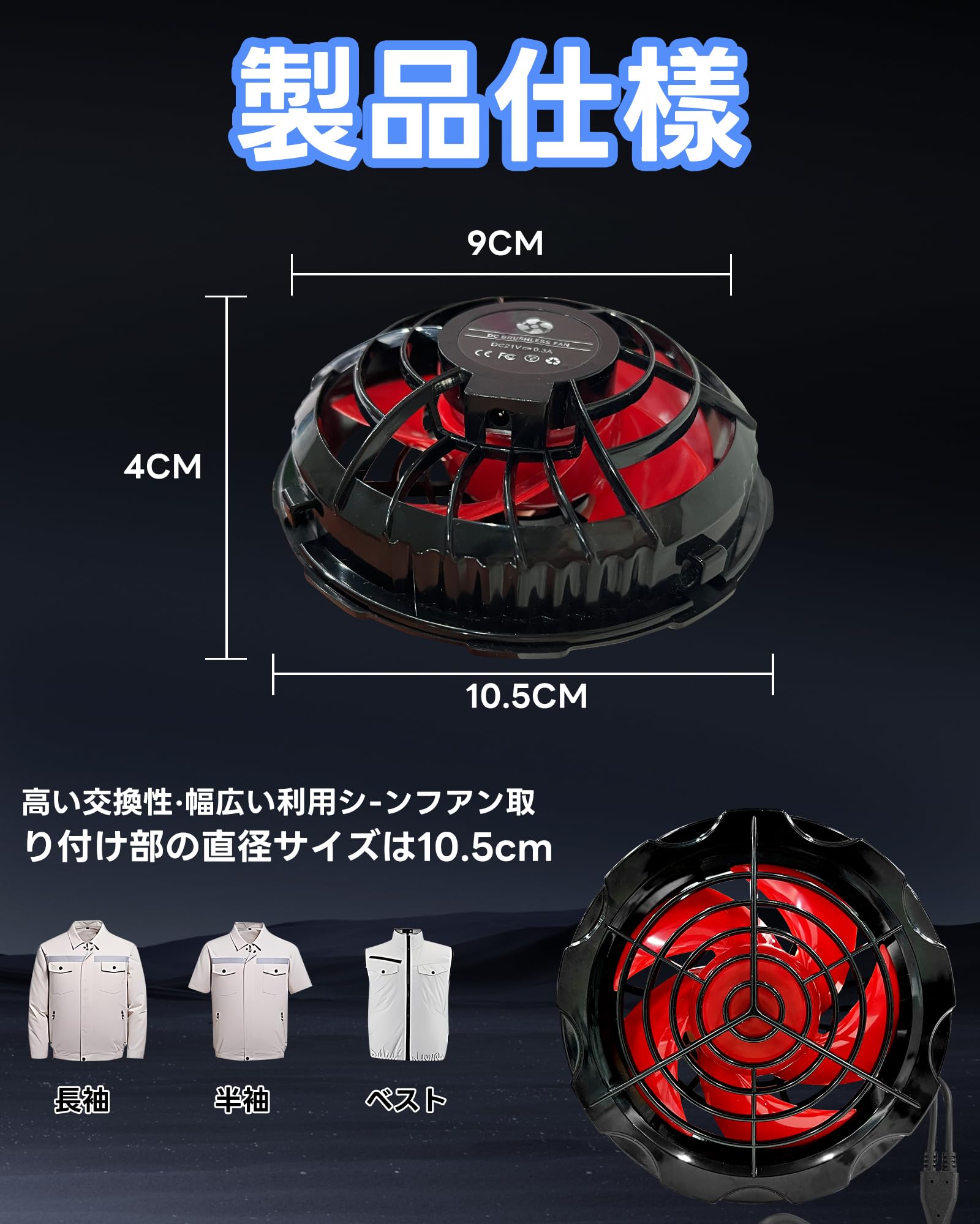 Amazon.co.jp: 空調作業服 ファン 21V 作業服 薄型 ファンユニット DC 