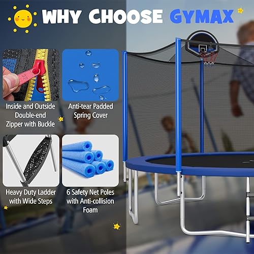 Miniatura 5 de GYMAX Trampoline for Kids, ASTM Approved 12FT 14FT 15FT 16FT Recreational Toddler Trampoline with Enclosure Net, Basketball Hoop, Basketball & Pump,