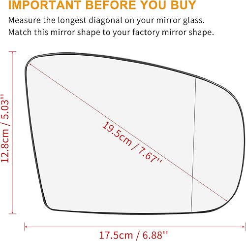 Miniatura 3 de X AUTOHAUX Espejo de vidrio calentado con placa de respaldo lado del pasajero lado derecho espejo retrovisor vidrio para Mercedes ML320 ML350 ML500