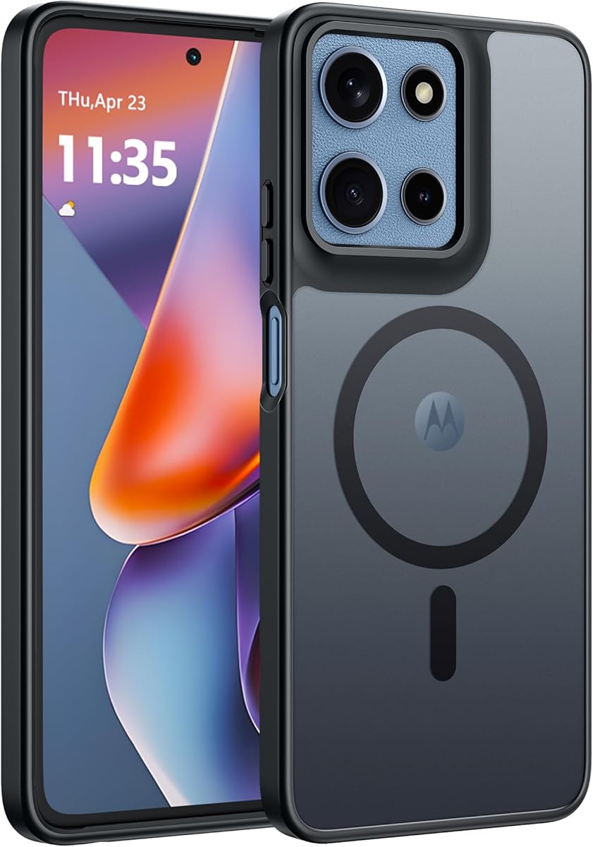 FNTCASE for Motorola Moto G-5G-2025 Case: Magnetic Translucent Matte Slim Cell Phone Cover - Shockproof Non Slip Anti-Fingerprint Hard Rugged Protective Phone Case (6.7 Inch/Magnetic Black)