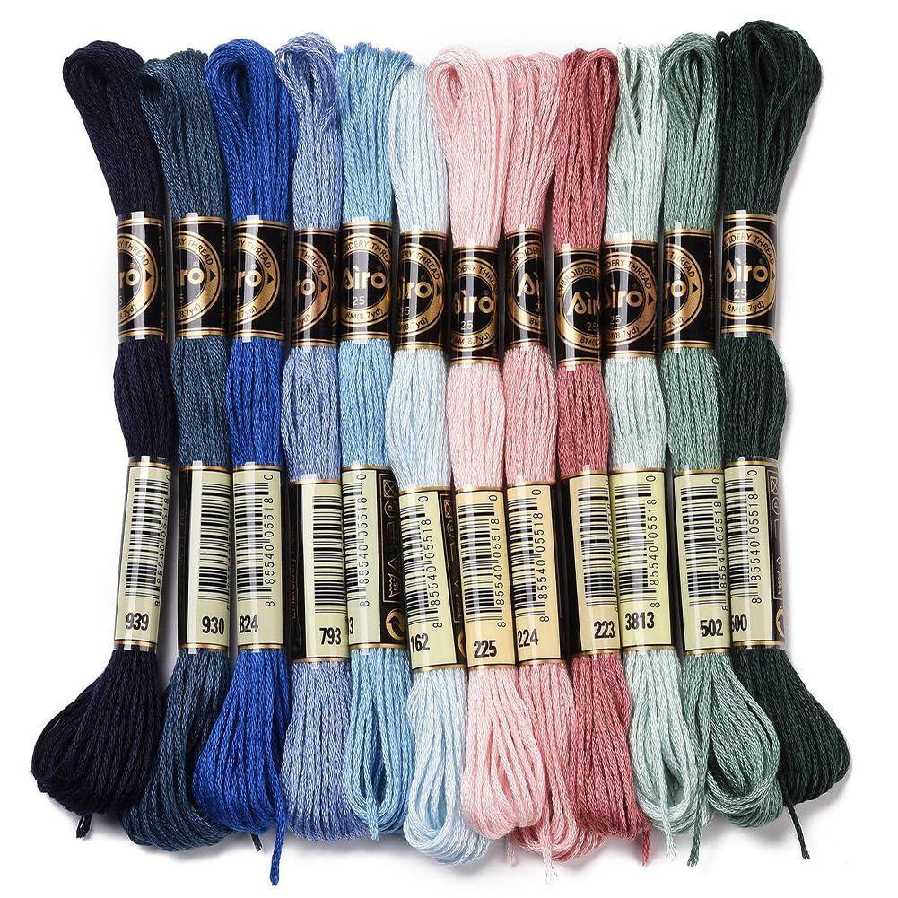 12 Skeins 105 Yards 6 Ply Embroidery Thread Floss Variegated Thread Dark Blue Green Cross Stitch Friendship Bracelet String for Jewelry Making Bracelet Knitting Stitching DIY Craft Supplies