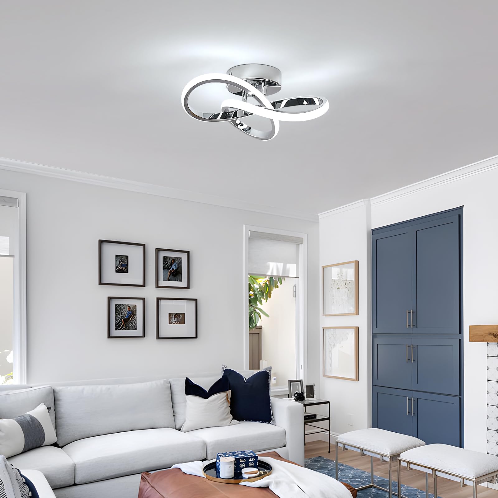 Comely Plafoniera LED Moderna, 30W 3300LM Design Fiore Lampada da Soffitto Argento, 6500K Bianco Freddo Lampadario LED Acrilico per Soggiorno Cucina Bagno Camera da Letto Corridoio