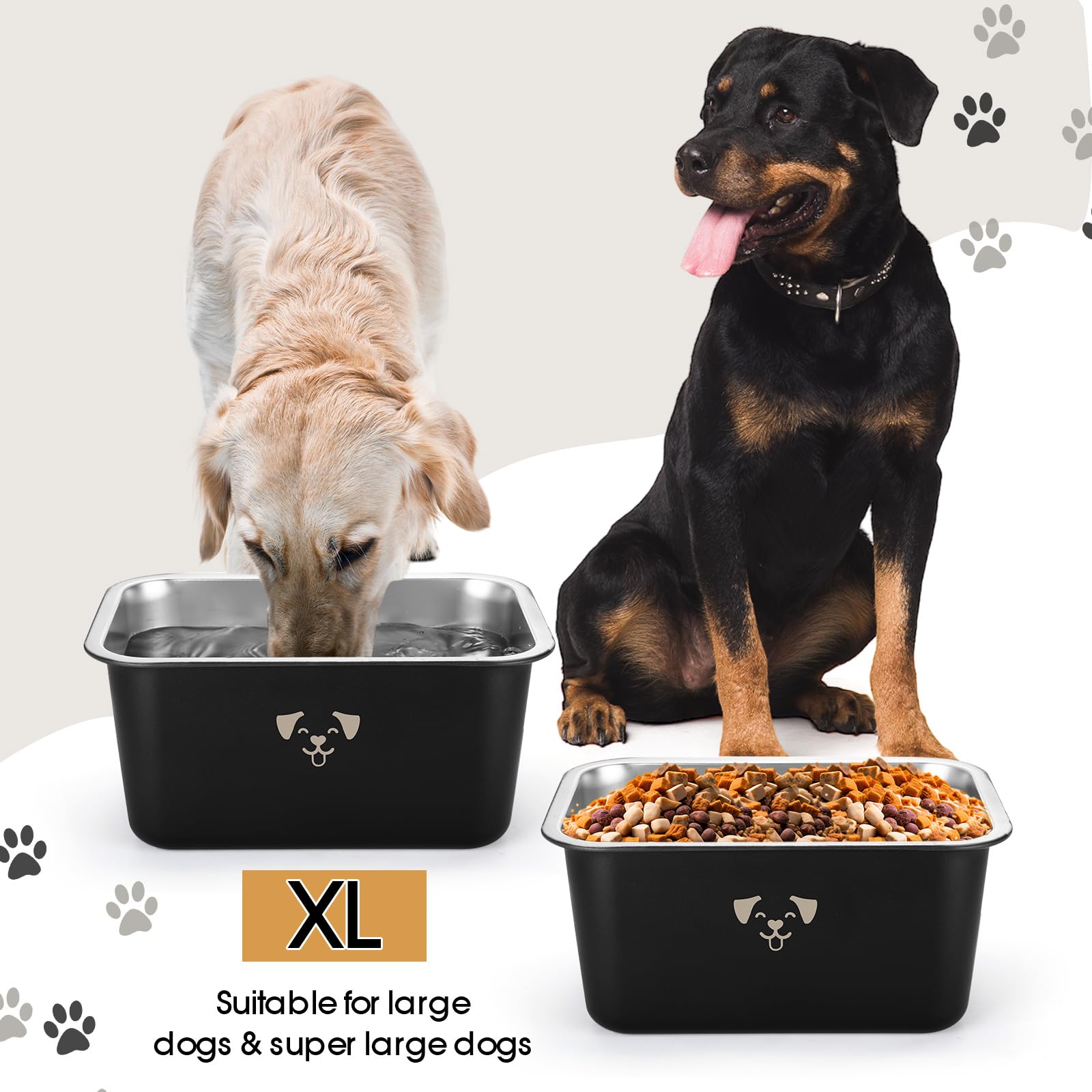 Sweetude 4 große Wassernäpfe für Hunde, große Futternäpfe aus Edelstahl, extra groß, aus Metall, rostbeständig, großes Fassungsvermögen für Haustiere, Hunde, Schwarz, 7 l