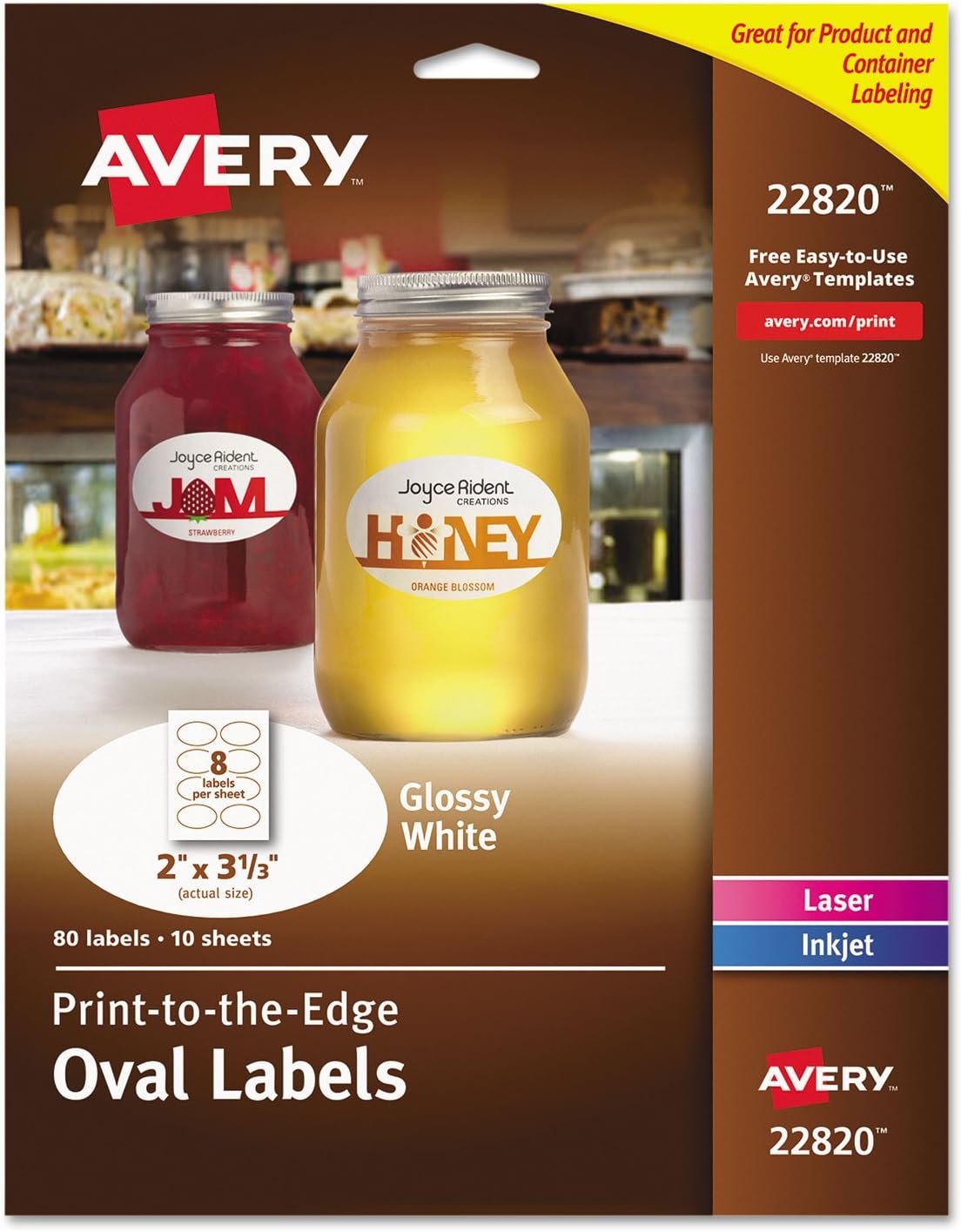 Avery 22820 Labels, Oval, 2-Inch x3-1/3-Inch, 80/PK, Glossy/White