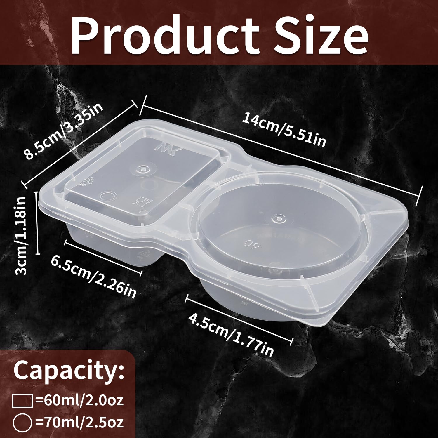 Set di 20 contenitori per snack con coperchio, contenitori per snack, a doppio scomparto, in plastica, per salse, insalata, snack, viaggi e condimenti da asporto