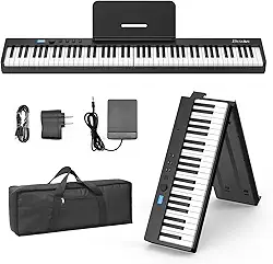 BESFAN Teclado de piano de 88 teclas BSP-10F Piano dobrável portátil com teclas semipesadas, 128 tons, USB MIDI, pedal de sustentação, suporte de música para presentes iniciantes, preto