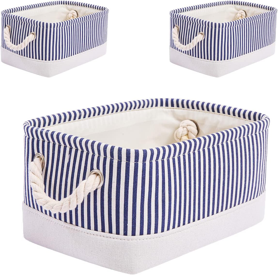 Mangata Fabric Storage Boxes, Open Storage Organizers, 3 Pack (Blue