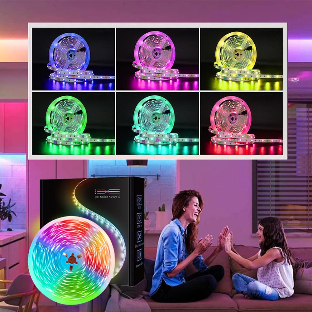 Striscia luminosa a LED con controllo Bluetooth, illuminazione RGB dimmerabile per sincronizzazione musica, telecomando e compatibile con app, ideale per camera da letto e retroilluminazione TV da