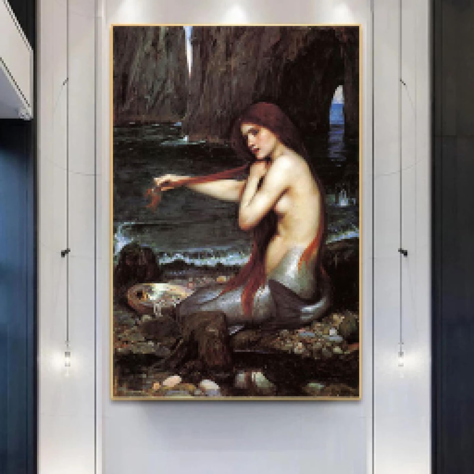 Lienzo abstracto arte de la pared carteles sirena John William Waterhouse retrato impresiones sala de estar pintura HD decoración del hogar imagen 80x100cm (32x39in) marco interior