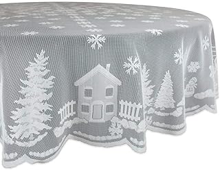 Allsunny Tovaglia Fiocco Di Neve Alce Babbo Natale Pupazzo Di Neve Pizzo Tovaglia Decorazioni Natalizie Rotondo 180 cm