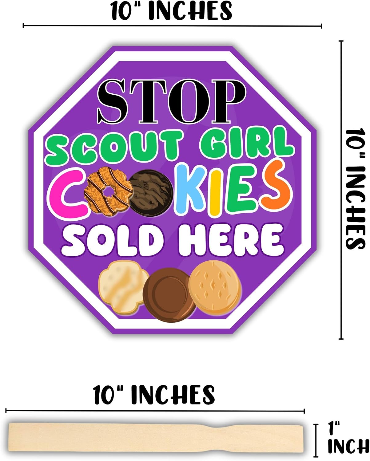 Scout Cookies Sold Here Stop Sign 6pk with Wood Sticks Red, Green, and Purple Mixed 10x10” Cardboard Hand Held Troop Sale Leader Number Goal Boxes image 4