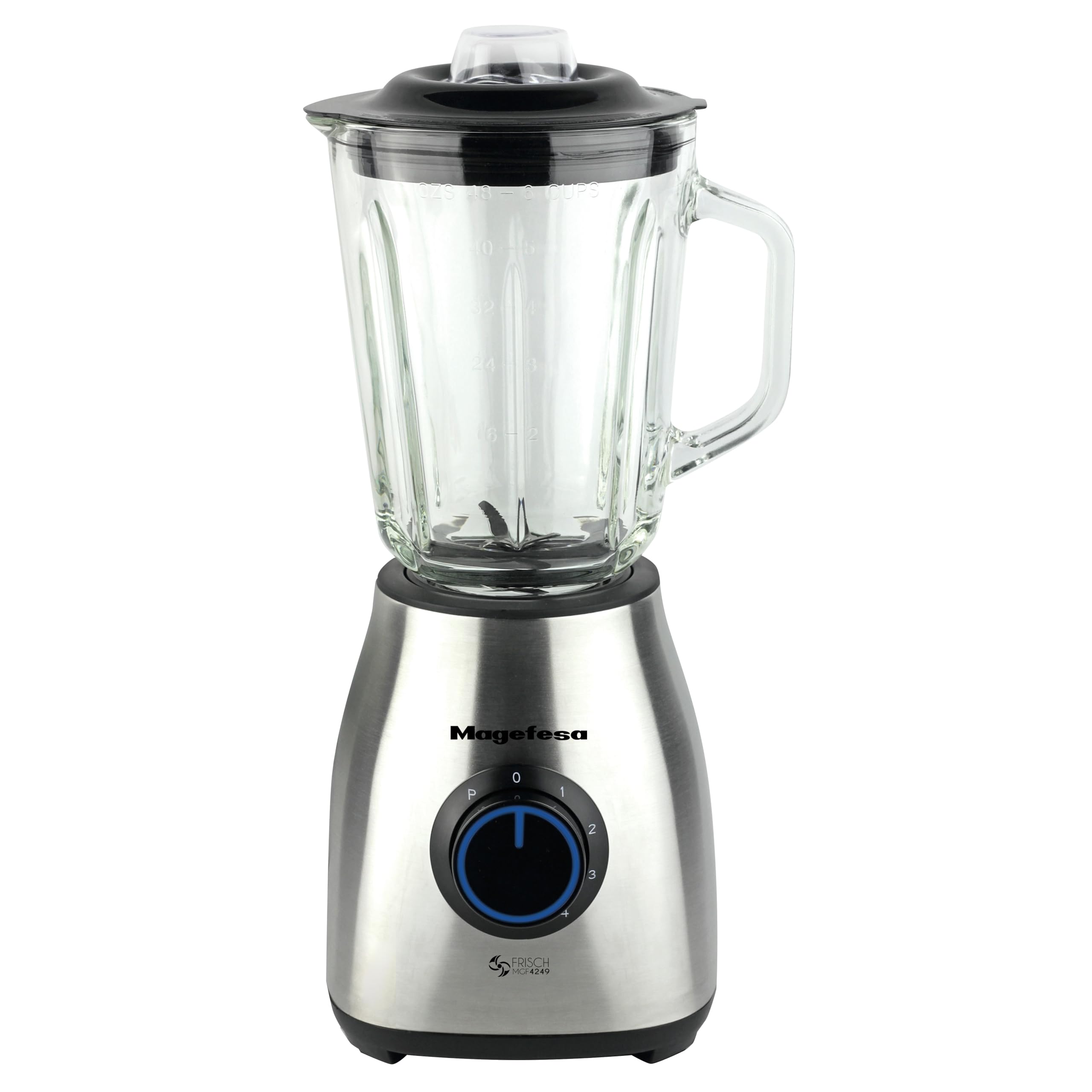 MAGEFESA FRISCH Licuadora de 1,5 Litros, Dispone de Selector de 4 Velocidades, Con Jarra de Cristal y Cuerpo de Acero Inoxidable, Luz Indicadora