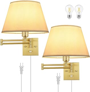 TRLIFE Dimmable Wall Sconce Plug in, Brushed Brass Wall Sconces Set of 2 Swing