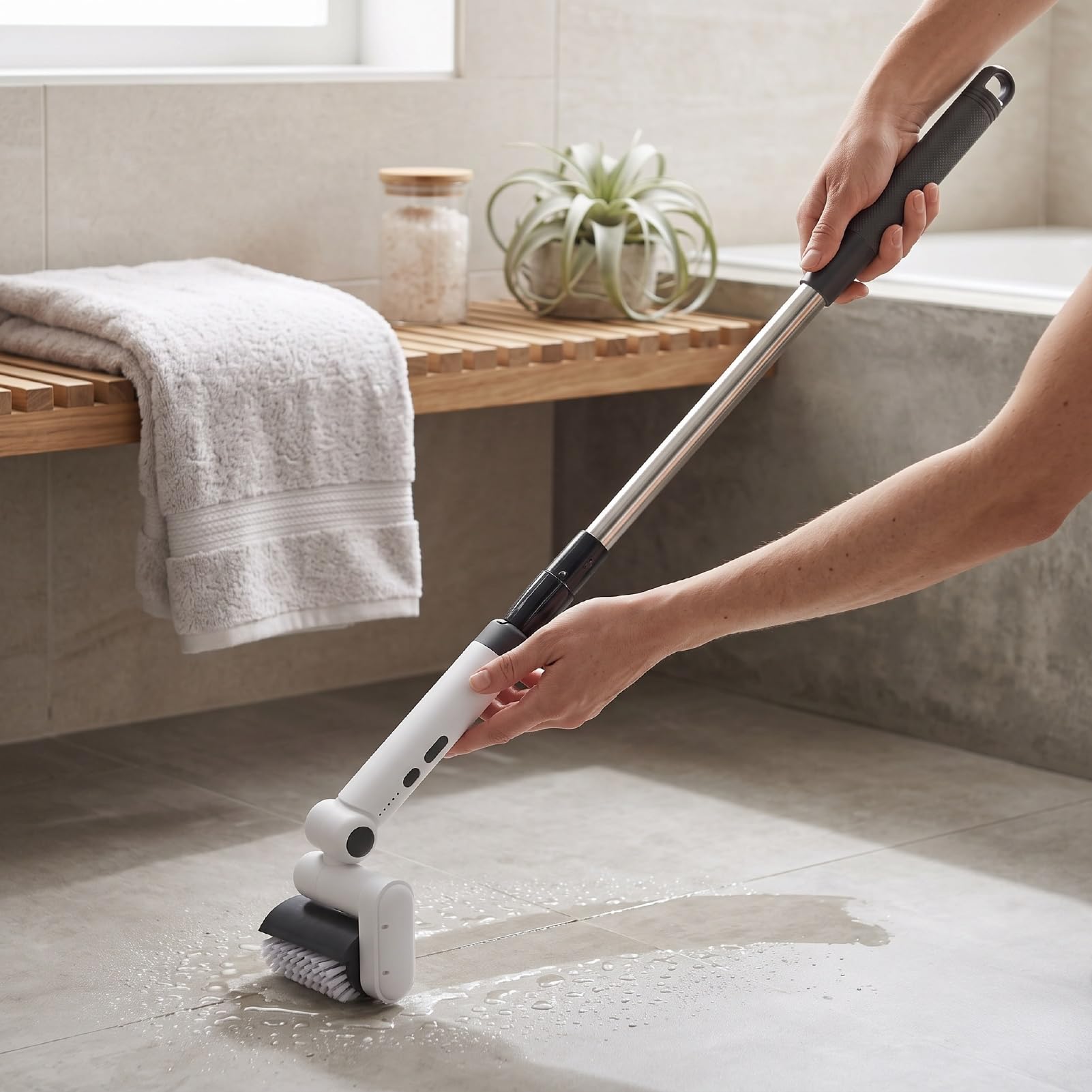 Fdit Cepillo de Limpieza Eléctrico, Cepillo de Baño Inalámbrico (White)