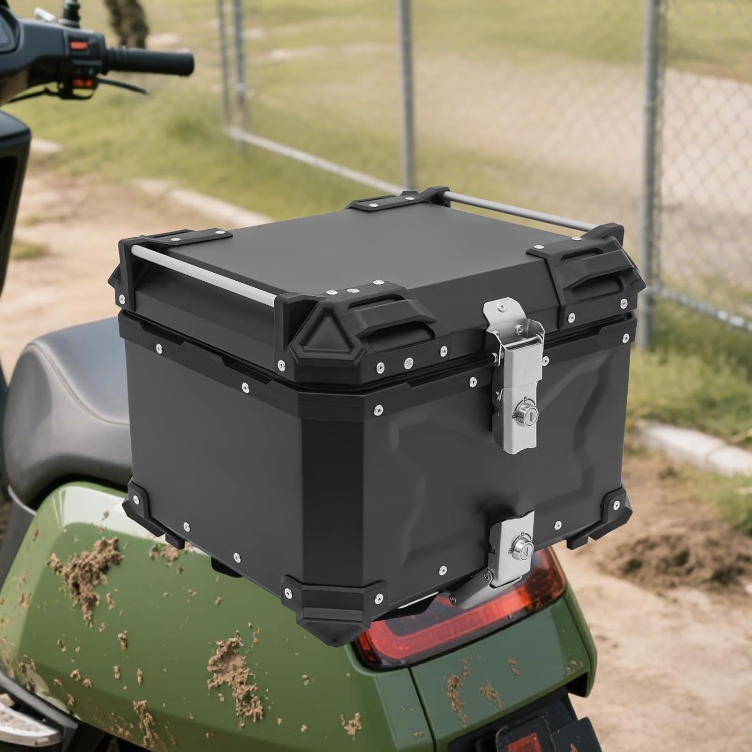 Motorcycle Top Case Waterproof Motorcycle Top Case 45L - Large Lockable Tail Trunk Box, Aluminum Alloy, Universal Fit for Scooters & Bikes, Secure Storage for Helmet, Gear & Travel Essentials