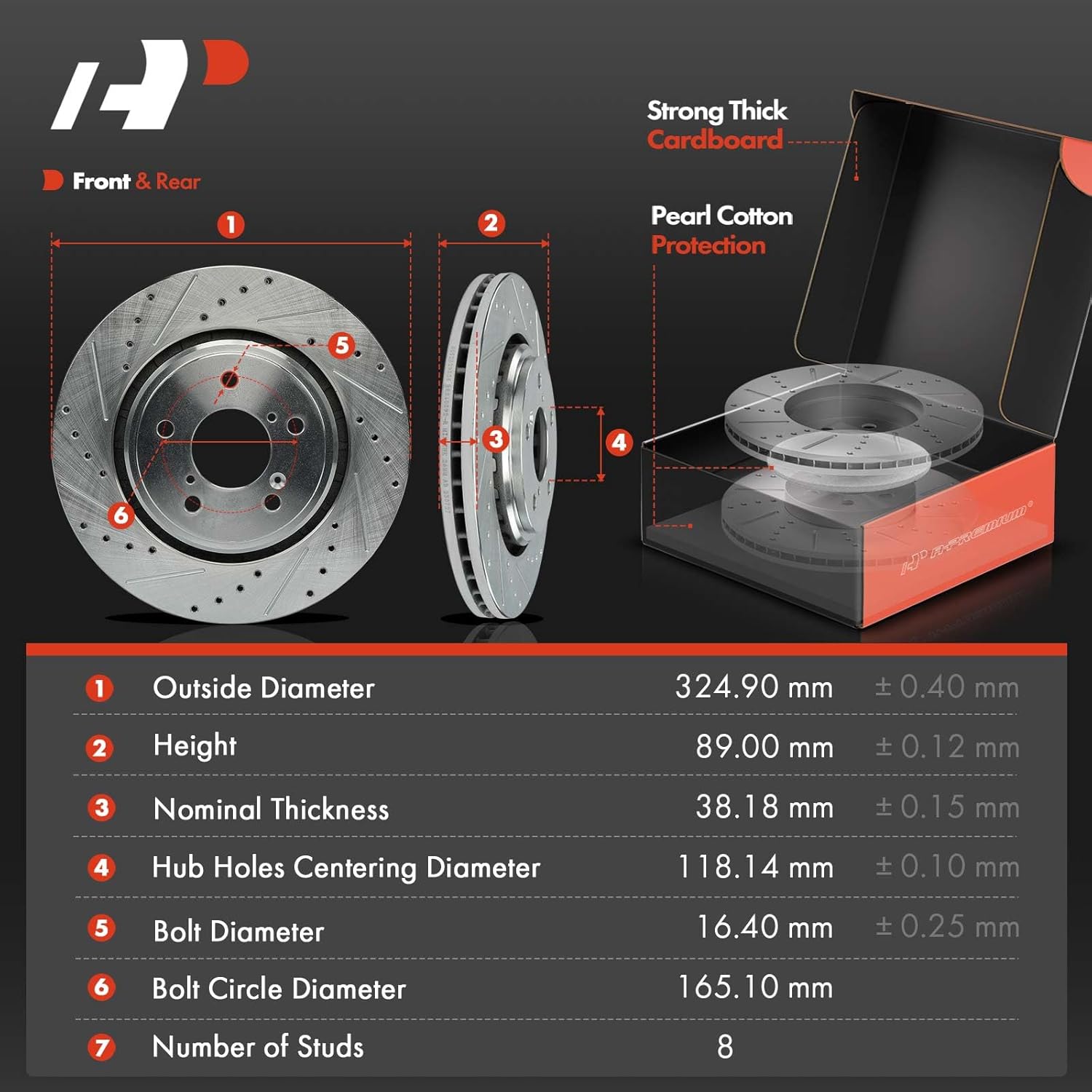 A-Premium Front and Rear Drilled and Slotted Disc Brake Rotors + Ceramic Pads Kit Compatible with Select Honda Models - Odyssey 2018 2019 2020 2021 2023, 12-PC Set
