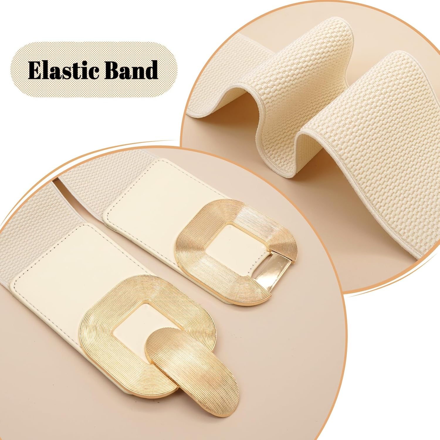 Women Wide Elastic Waist Belt for Dresses Stretchy Belts with Gold Buckle - Image 5