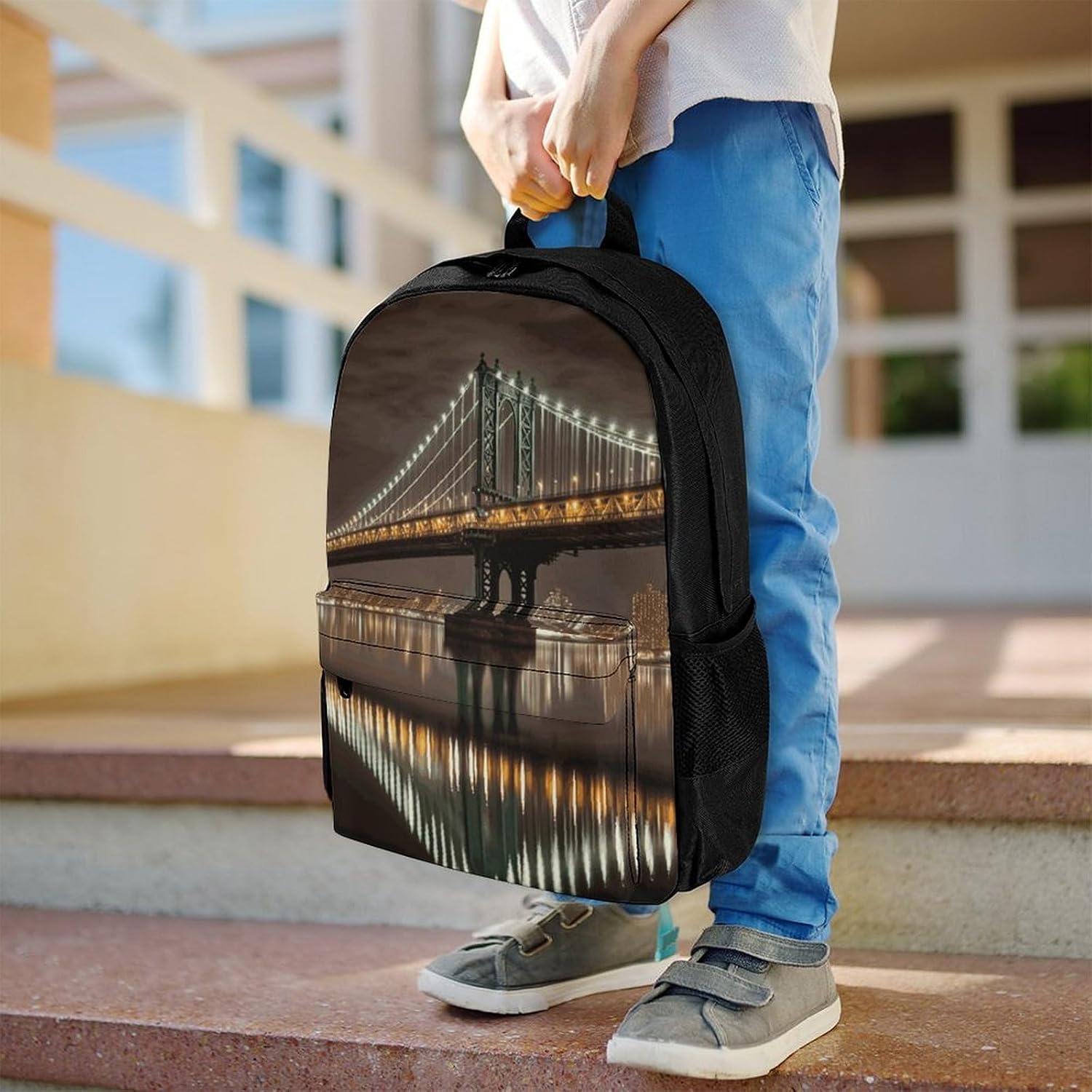 New York Manhattan Bridge Night Backpack Daypack Travel Backpack | Lightweight Casual Laptop Backpack for Women Men Aesthetic Travel Bag for Weekender Business Hiking Outdoor