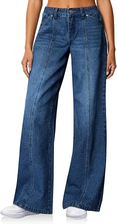 Cicy Bell Damen Jeans Baggy Hohe Taille Hosen Weitem Bein Vordernaht Jeanshosen Denim Pants mit Taschen