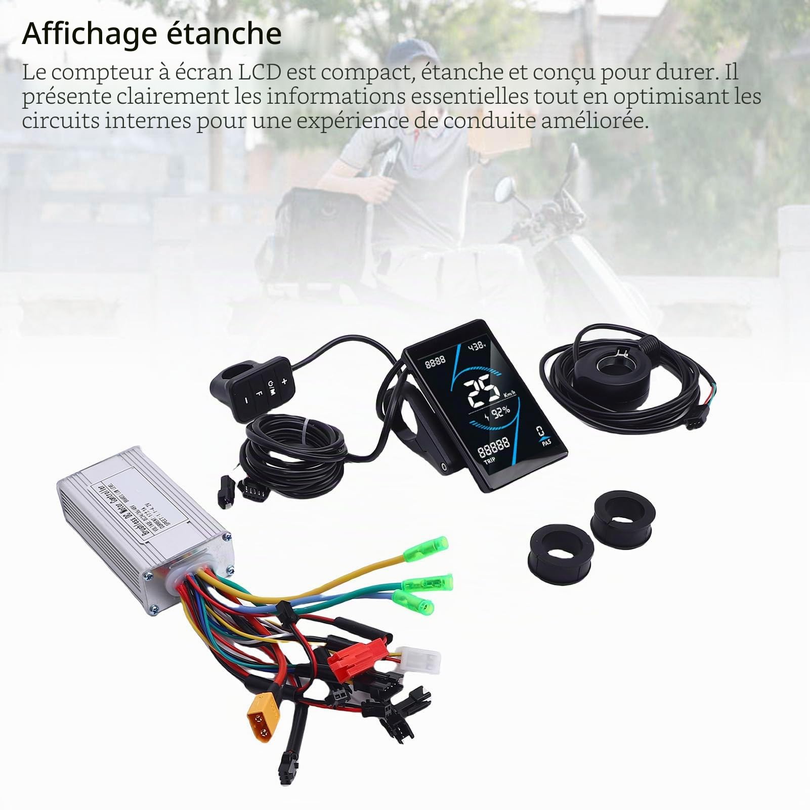 BuyWeek Kit de Contrôleur de Moteur sans Balais pour Vélo Électrique, 36V 48V 250W 350W 17A Contrôleur d'onde Sinusoidale Panneau d'Affichage LCD T5S et Accélérateur 130X, pour Scooter Électrique
