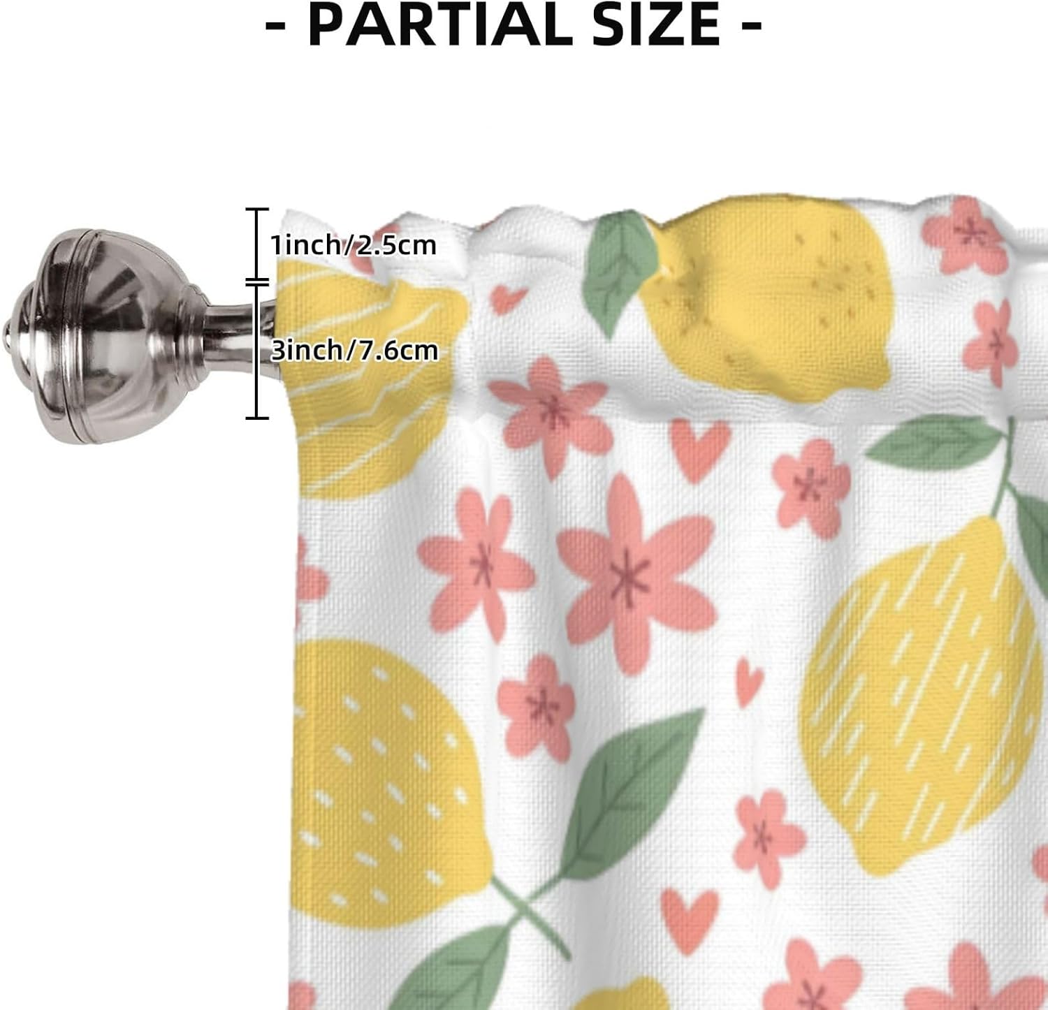 Valance for Windows Yellow Lemons Pink Flowers Short Curtains Rod Pocket Window Treatment for Kitchen Living Room Bedroom Bathroom Decor 1 Panel, 54x18in