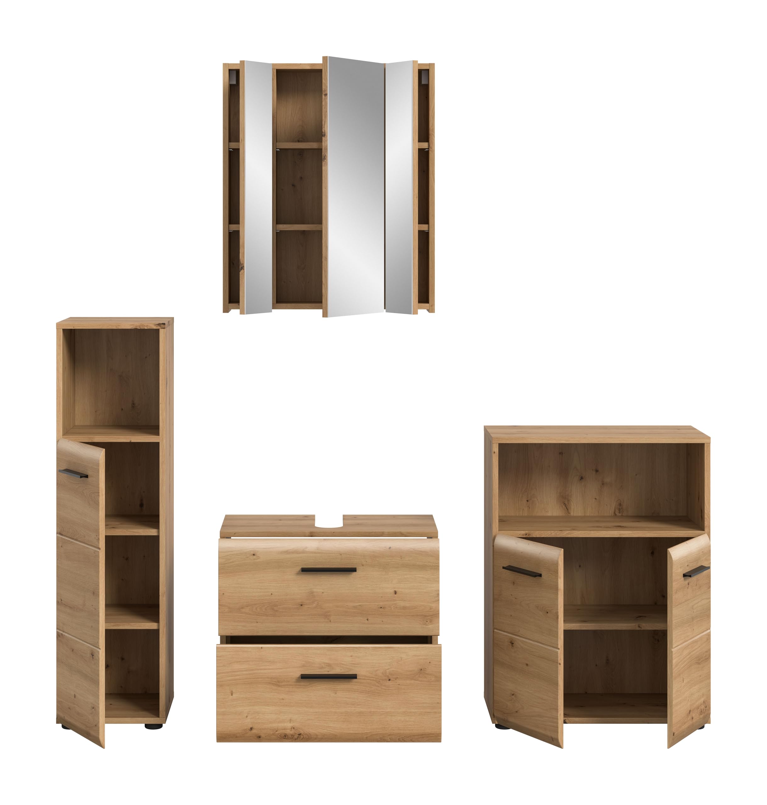 xonox.home – 4 TLG. Badkombination Ice 180x185x30 cm in Korpus und Front Artisan Oak Nachbildung – Moderne Badezimmermöbel Kombination – stilvoll – Bild 3