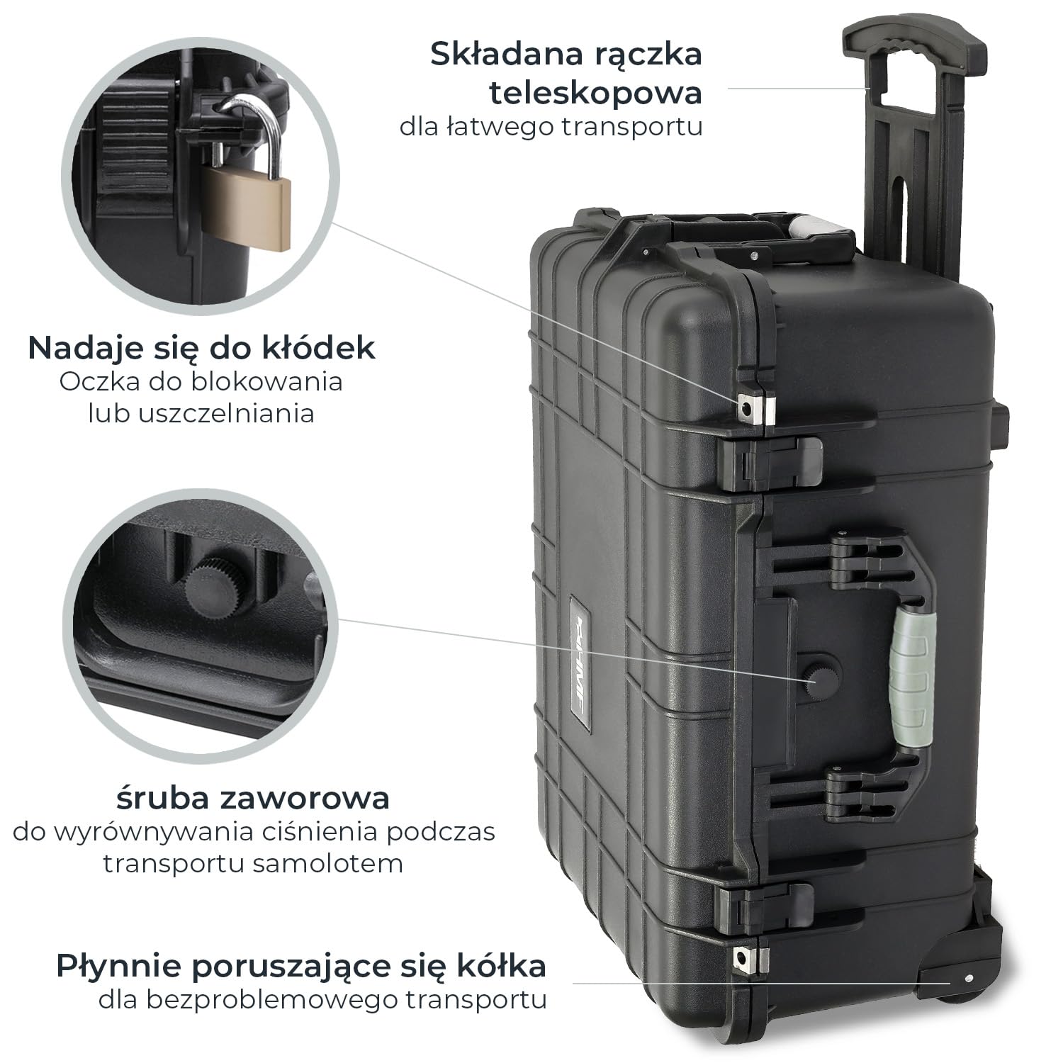 HMF Walizka outdoorowa, ODK400, walizka na zdjęcia z pianką rastrową, czarny, 58.5 x 45 x 27.5 cm, Walizka