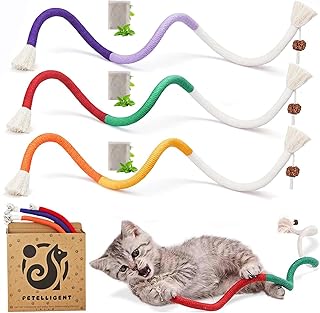 3-Pack Bent Cat Rope Toy, Pet Chew Toys, Interactive Tease Toys for Cats and