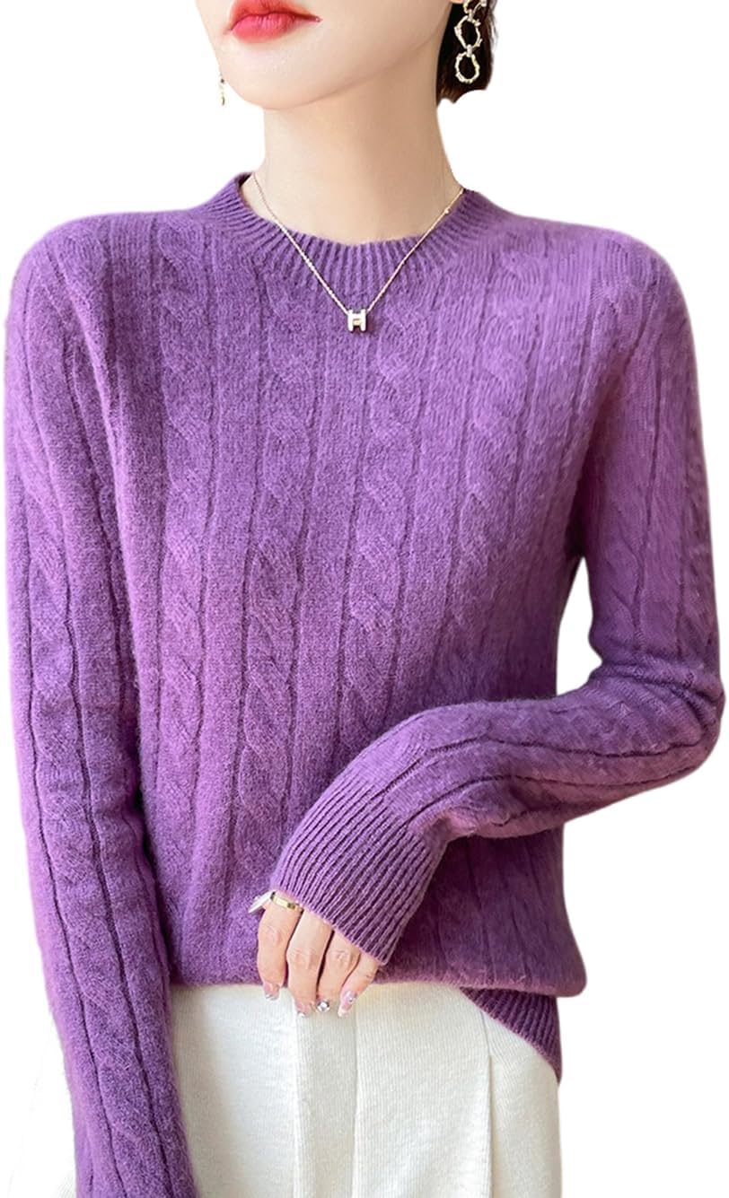 100% Merino Wool Sweaters for Women's Fall Winter Knitted Thick Pullover Long Sleeves Warm Crew Neck(WQ712)