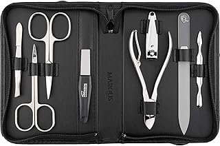 marQus Solingen Maniküre Set 8 Teile mit Nagel-Zange und Glasfeile in Lederetui