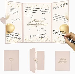 Trgowaul White Gold Engagement Party Decorations, Happy Engagement Guest Book Alternative, We are Engaged Sign Signature Guest Book, Engaged Greeting Card Gifts for Couple Party Supplies