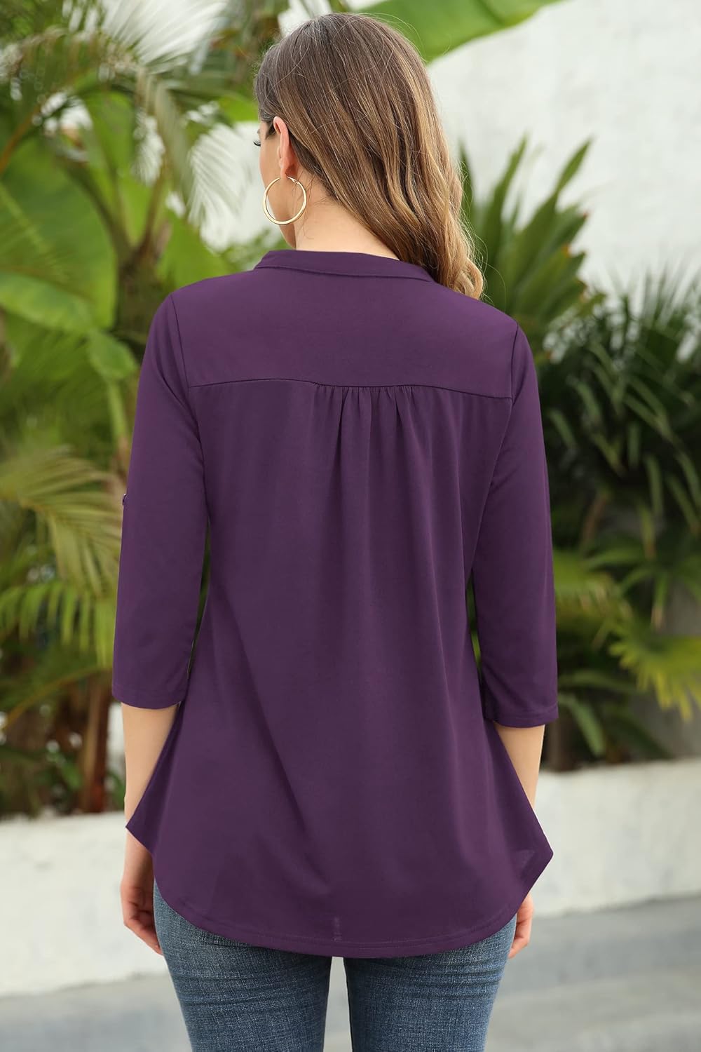 Ninedaily Womens Tops Dressy Casual 3/4 Sleeve V Neck Chiffon Shirt Work Blouses - Image 4