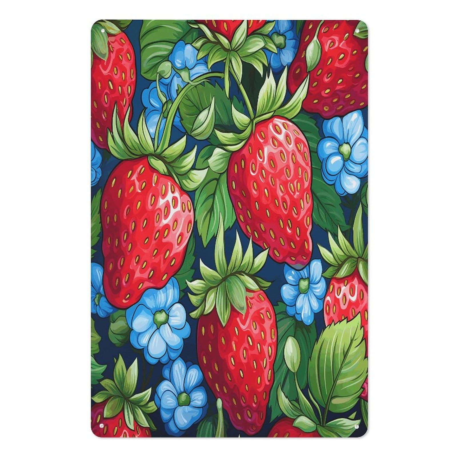 Adfgyerh Style Strawberry Pattern Tin Sign Hanging Art Prints,Wall Decor For Gifting And Party Decoration 7.9X11.8 Inch,Wall Art For Home Garden Greenhouse Living Room Bedroom Yard