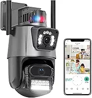 Câmera de Segurança Dupla Wi-Fi com Duas Lentes Full HD, Visão Noturna, Sirene, Detecção de Movimento, Áudio Bidirecional, Proteção IP66, Rotação 355º, Ambientes Externos e Internos Premium