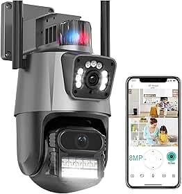 Câmera de Segurança Dupla Wi-Fi com Duas Lentes Full HD, Visão Noturna, Sirene, Detecção de Movimento, Áudio Bidirecional, Proteção IP66, Rotação 355º, Ambientes Externos e Internos Premium