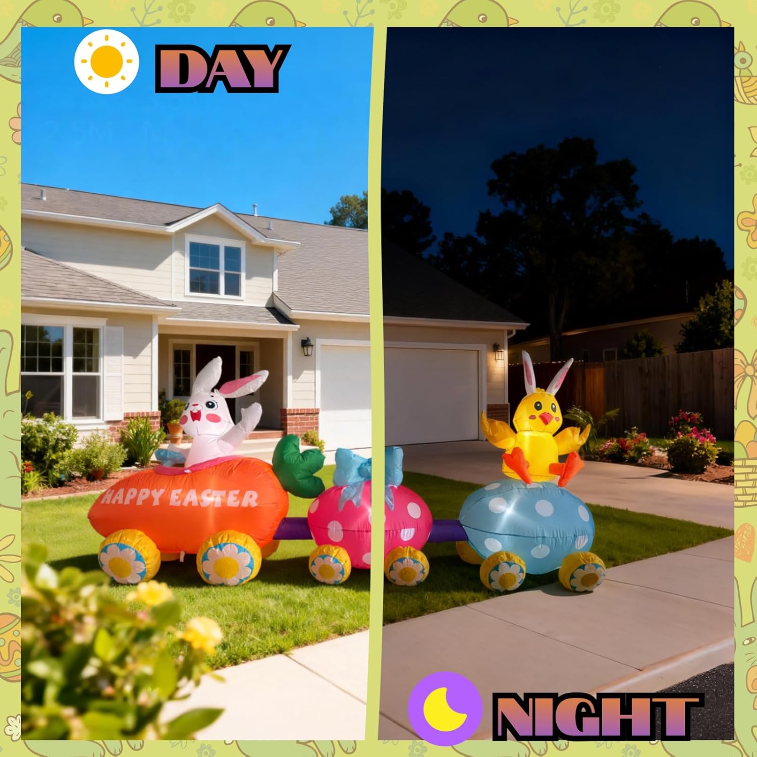 9.2ft Long Easter Inflatable Bunny Train with Colorful Eggs and Carrots, Giant Blow Up Rabbit Family on Train with Built-in LEDs, Outdoor Yard Decor for Spring Garden Lawn Holiday Party