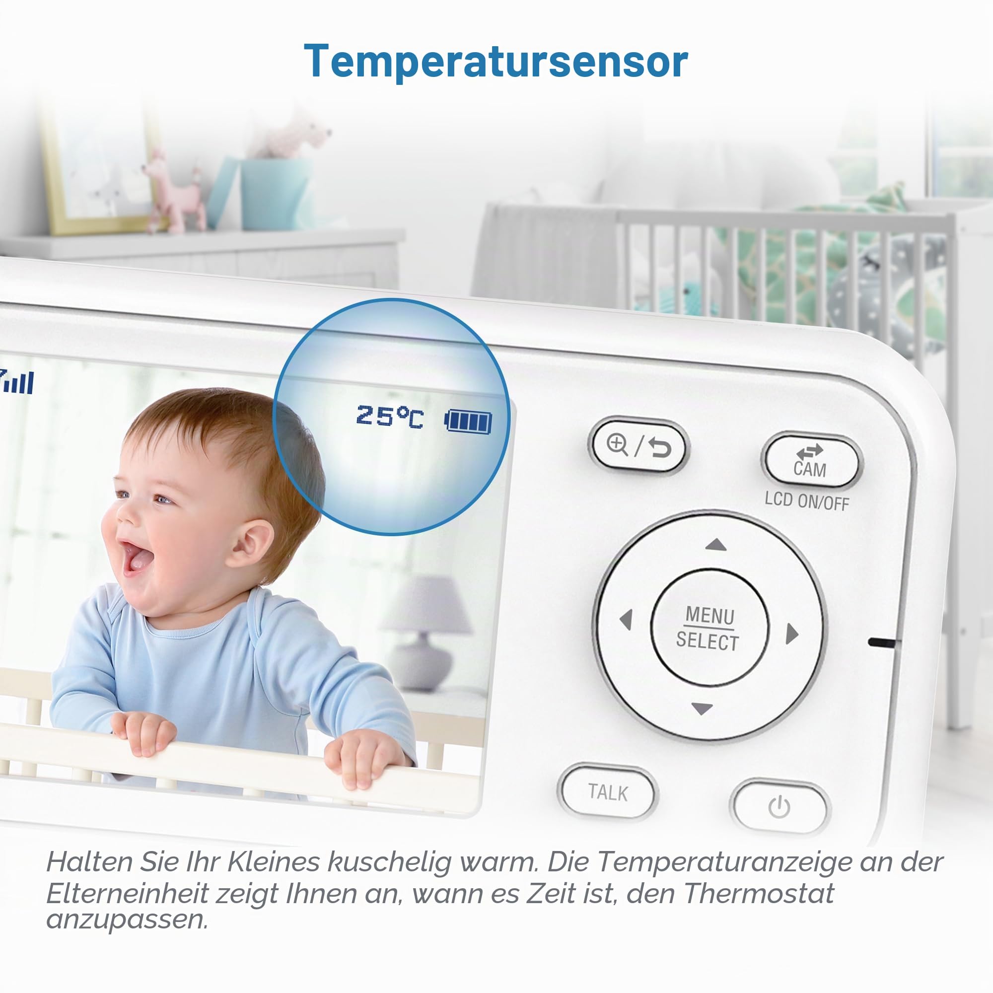 VTech VM3250 Video-Babyphone mit Kamera, 300 m Lange Reichweite, Babyphone mit 7,1 cm LCD-Bildschirm, bis zu 19 Stunden Video-Streaming, Nachtsicht, sichere Übertragung, Temperatursensor, beruhigende