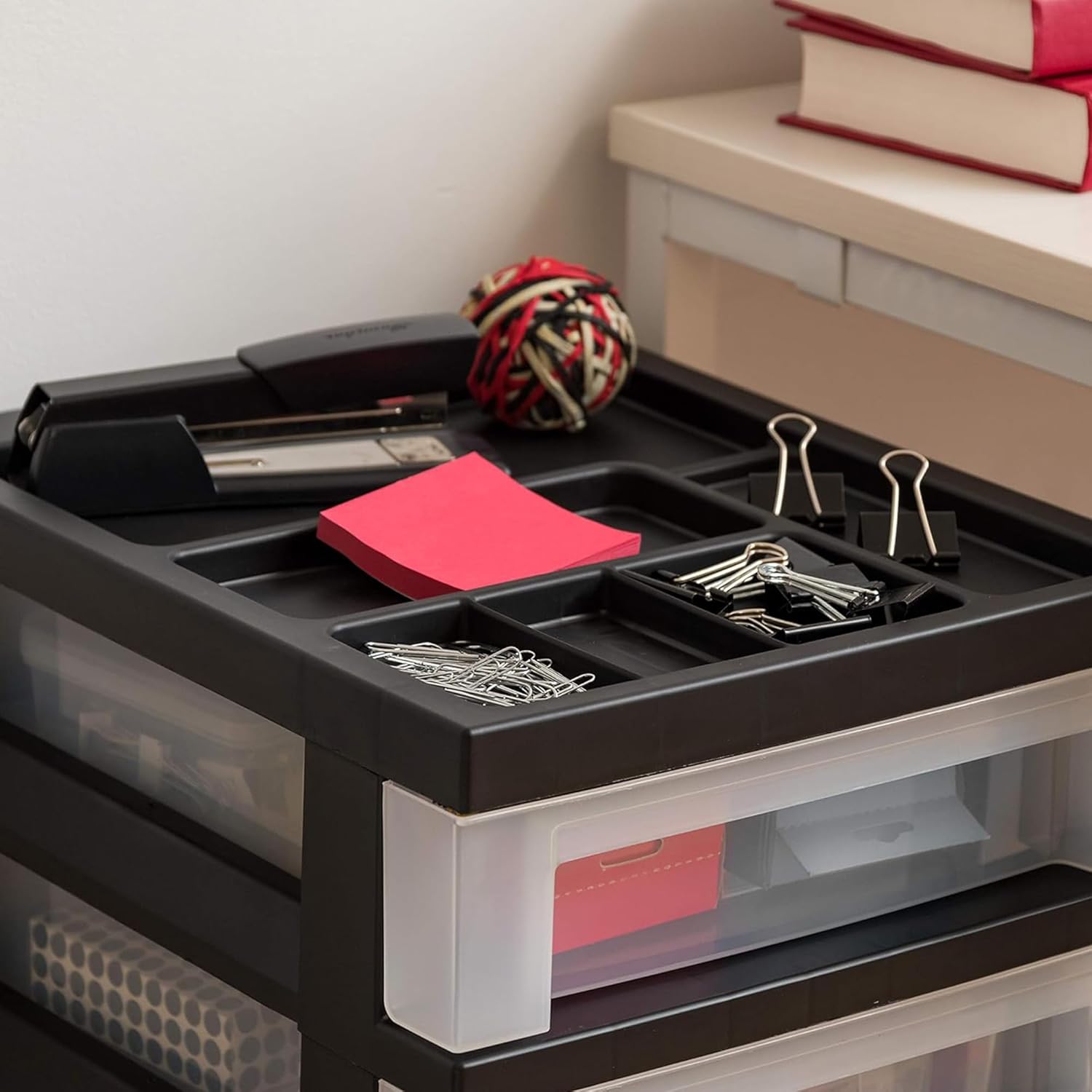 IRIS USA 2 Pack 6-Drawer Plastic Storage Rolling Organizer Cart with Caster Wheels for Laundry Room, Bathroom, or Closet Dresser Storage, Black/Clear