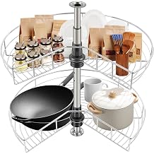 2 Tier Rotating Corner Cabinet Organizer, Adjustable Cabinet Shelf