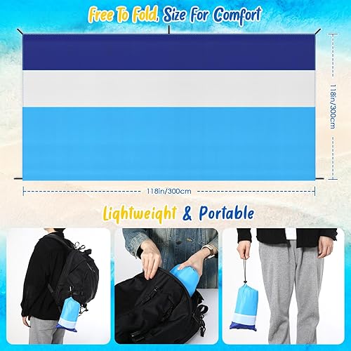 Miniatura 5 de MoKo Manta de playa a prueba de arena, tapete de playa extra grande para adultos con 10 estacas y 4 bolsillos en las esquinas, tapete de picnic de